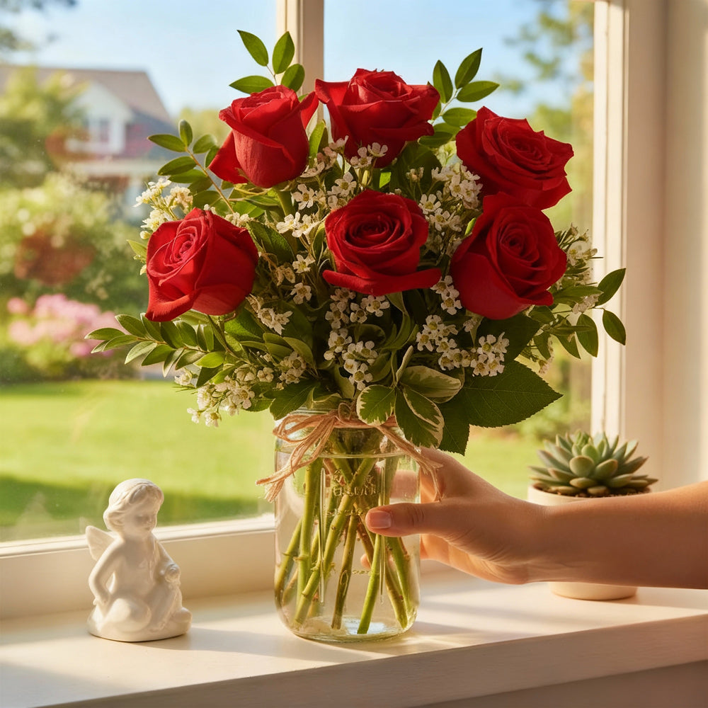 Sweetheart Roses in Mason Jar - Flower Delivery New Zealand