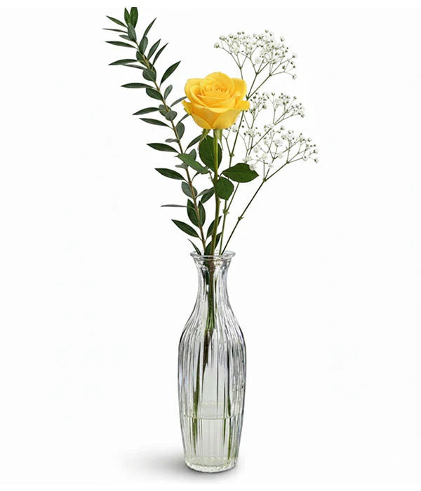 Rose Jaune en Vase-Bouton