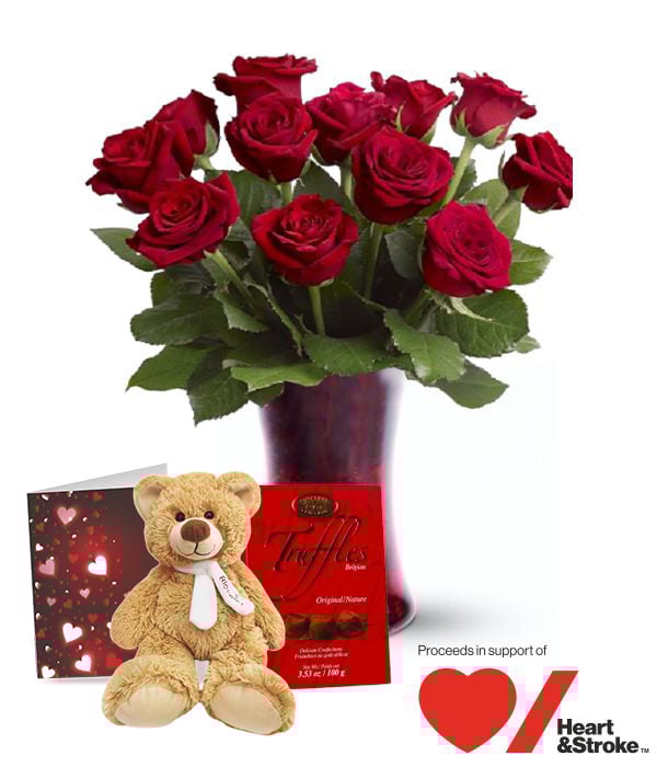 Coffret cadeau Blooming Heart Roses - Combo de fleurs romantiques parfait