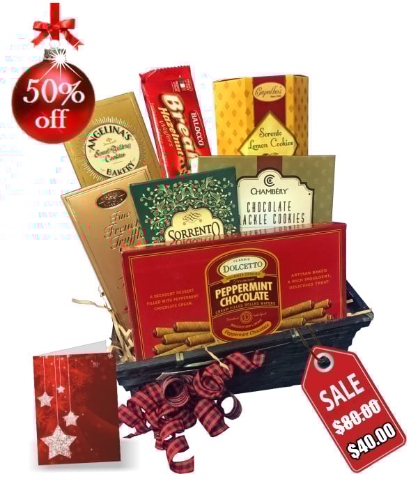 Collection de paniers-cadeaux de Noël gourmands festifs
