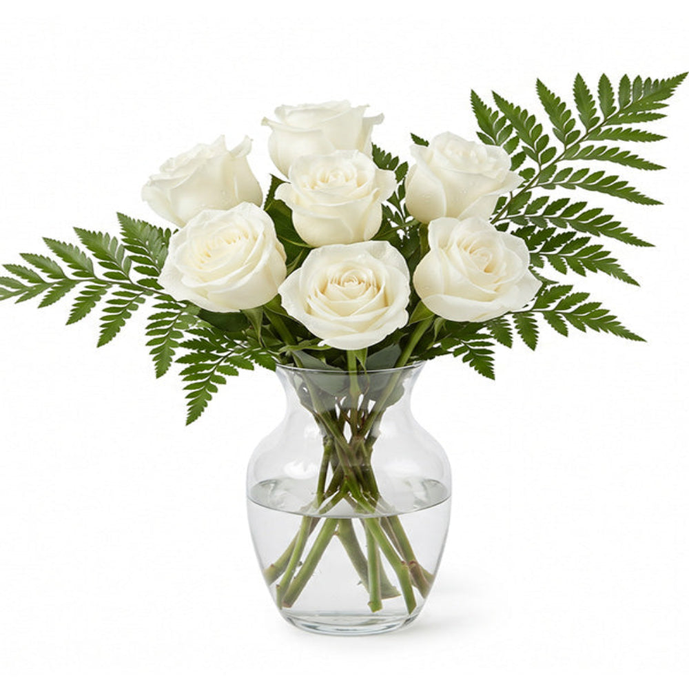 Demi-douzaine de roses blanches