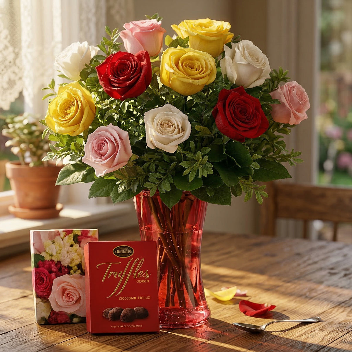 12 roses avec vase Fête des Mères - Fleur Québec