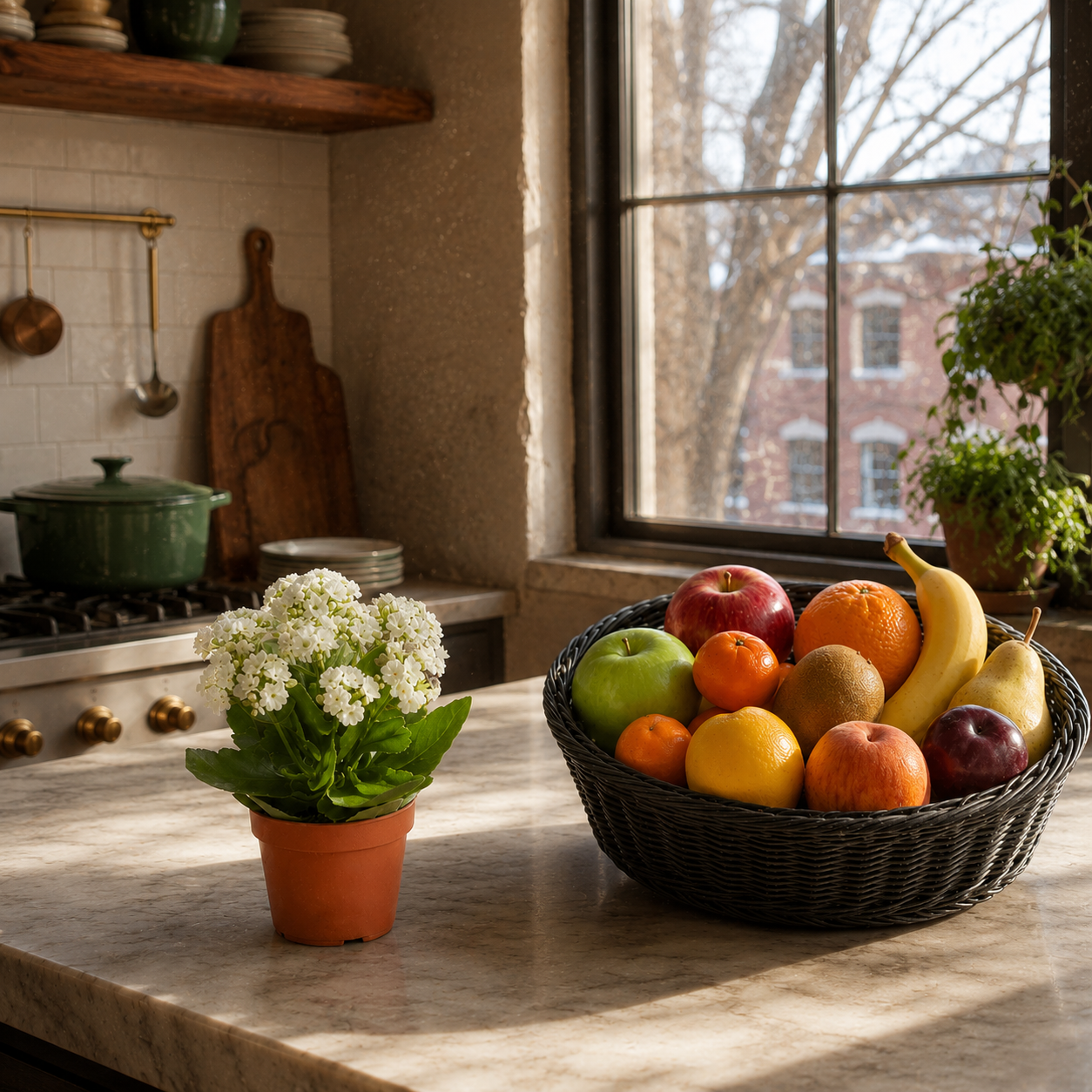 Panier Cadeau de Fruits et Plante Fleurie