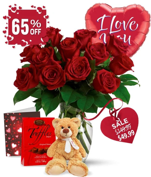 Ensemble Romantique - Roses Rouges et Ours en Peluche