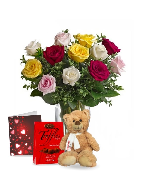 12 bouquet de roses assorties - cadeau parfait pour toute occasion