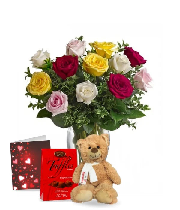 Bouquet de Roses Assorties - Douzaine de Couleurs Mélangées