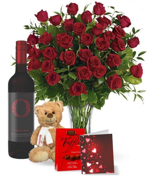Coffret cadeau Roses & Vin Collection VI - Parfait pour les occasions romantiques
