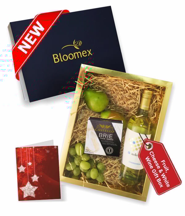 Coffret cadeau gourmand de fruits, de fromages et de vins blancs pour les occasions spéciales