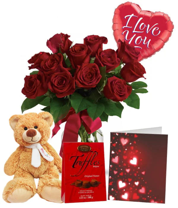 Ensemble Romantique de 12 Roses Rouges "L'Amoureux III" - Anniversaire
