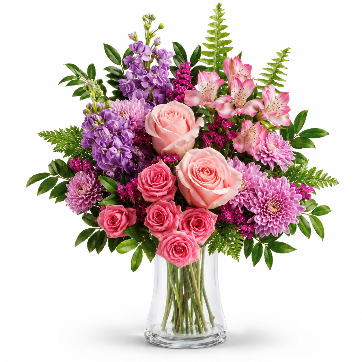 Bouquet Rosé et Framboise - Roses & alstroemère