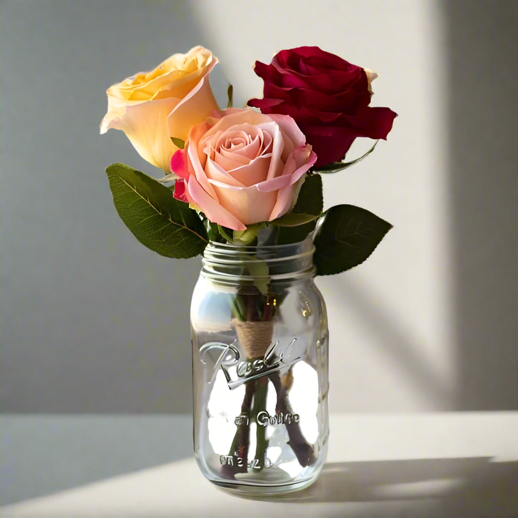 Pot Mason de Roses Vibrantes Assorties - Toutes Occasions