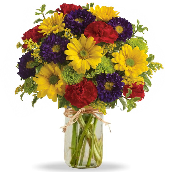 Bouquet de joie vibrant dans un pot Mason