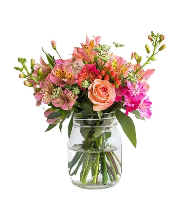 Bouquet aux tons chauds en pot Mason