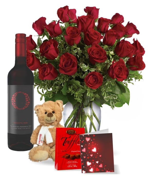 Coffret cadeau de luxe Roses & Vin Collection V