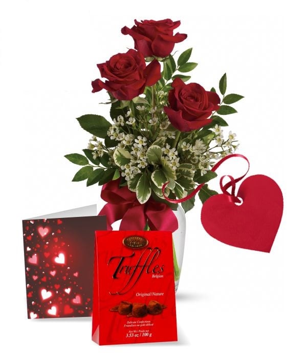 Coffret cadeau de luxe roses et truffes au chocolat gourmandes