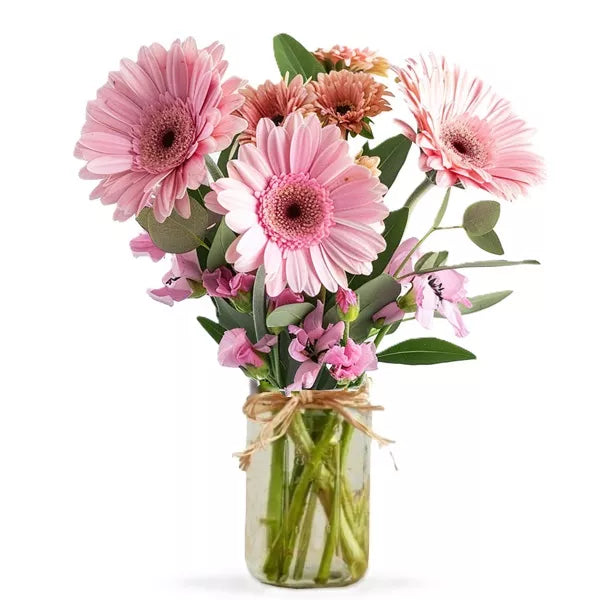 Shades of Pink in Mason Jar - Flower Delivery New Zealand