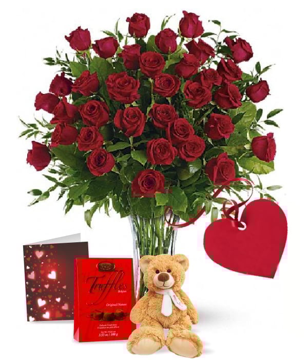 36 longue tige Roses rouges bouquet combo - cadeau parfait pour toute occasion